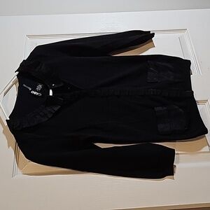 Cabo Black Knit Snap Front Satin Trim Sweater Size M